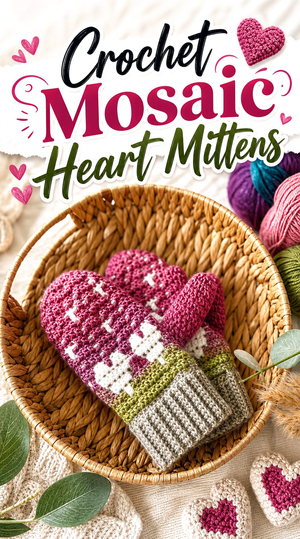 Crochet Mosaic Heart Mittens