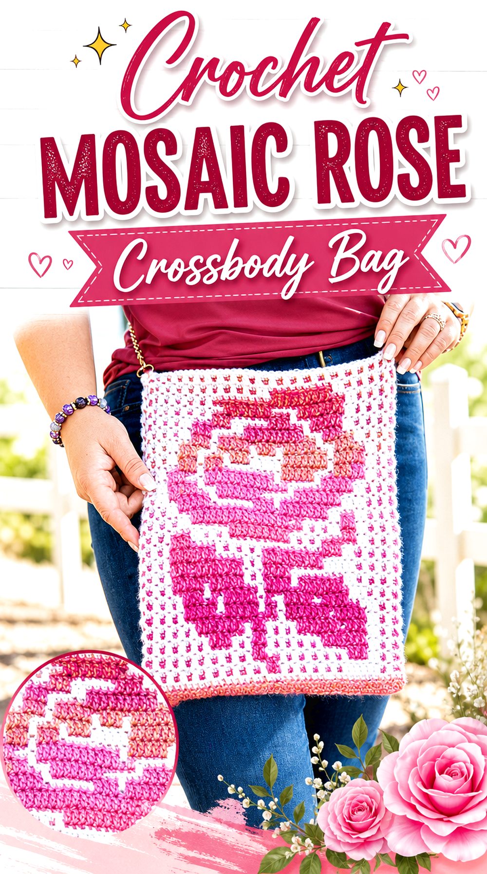 Crochet Mosaic Rose Crossbody Bag