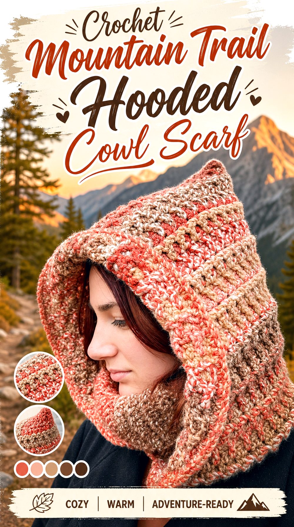Crochet Mountain Trail Hooded Cowl Scarf