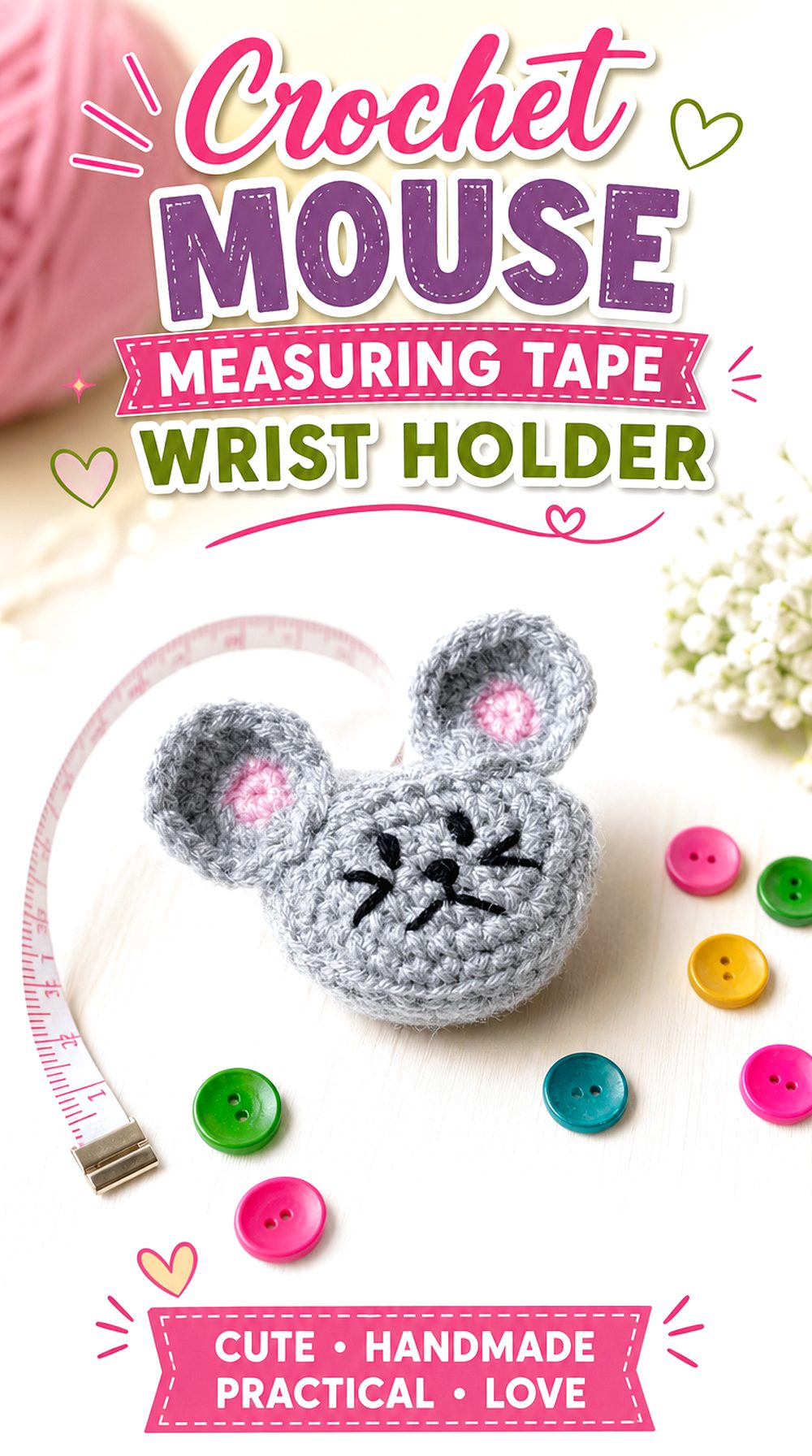 Crochet Mouse Measuring Tape Wrist Holder