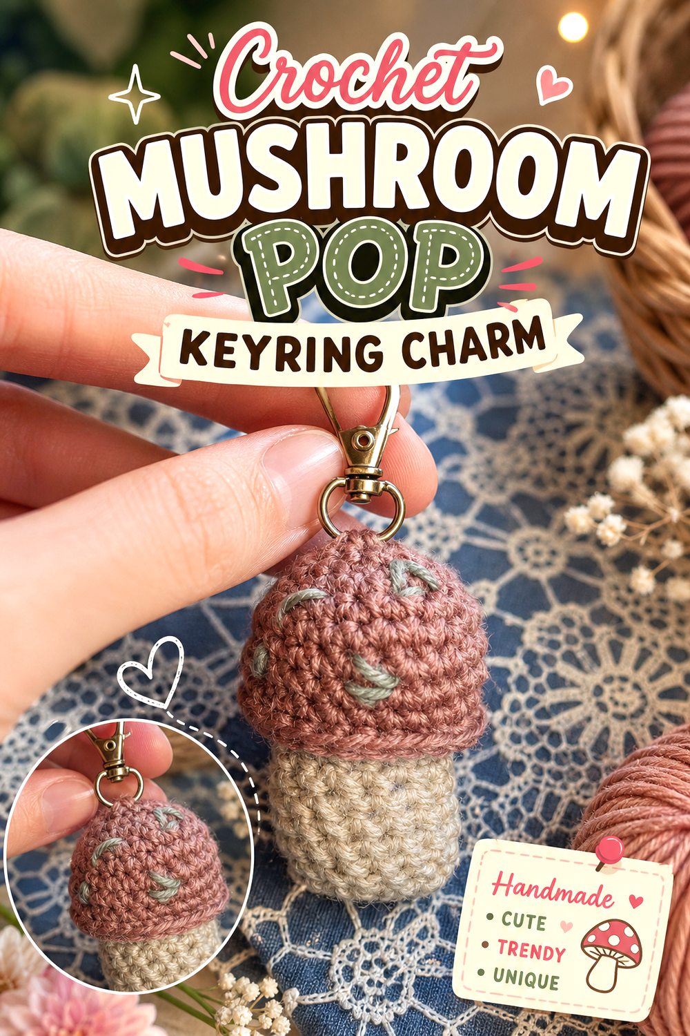 Crochet Mushroom Pop Keyring Charm