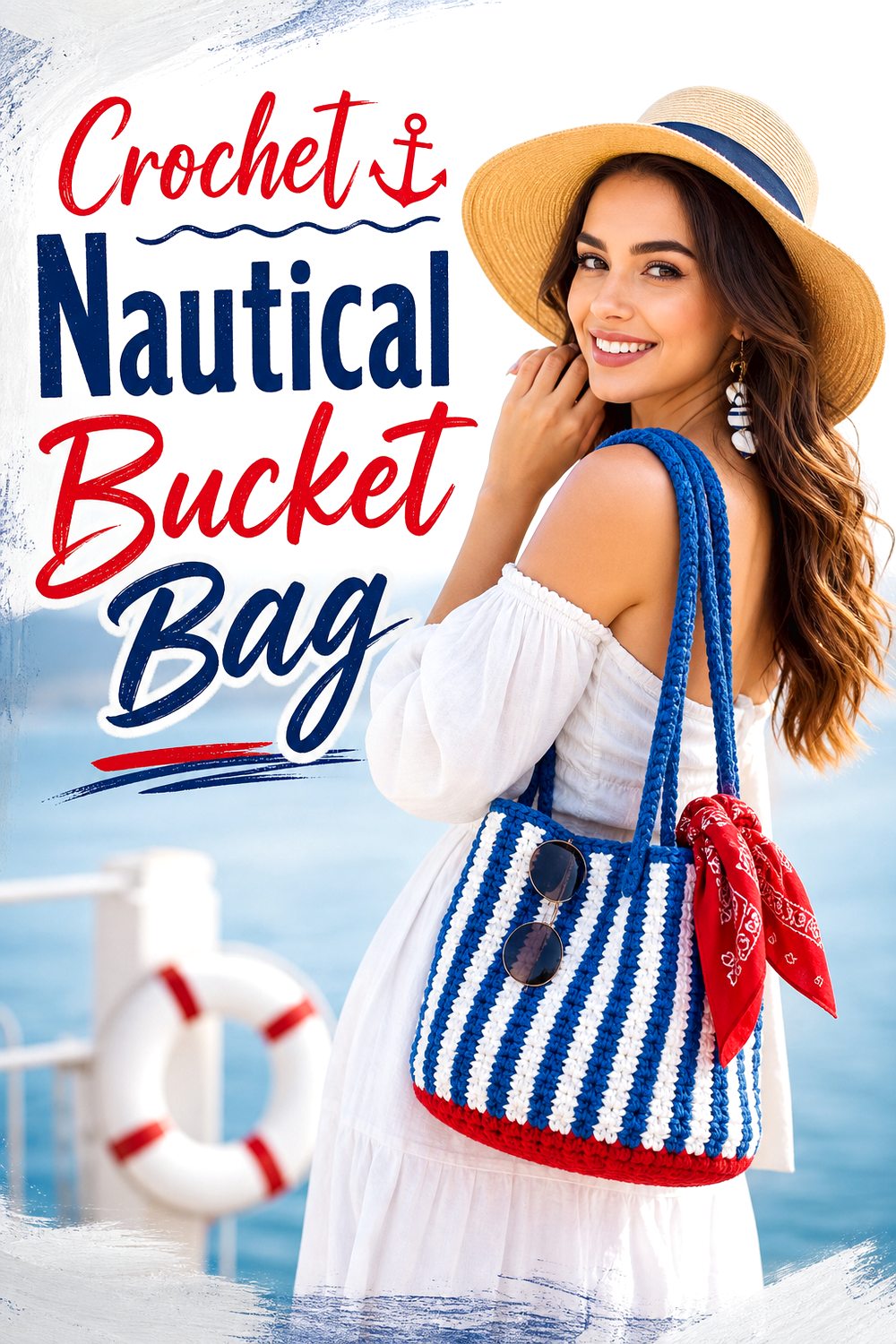Crochet Nautical Bucket Bag