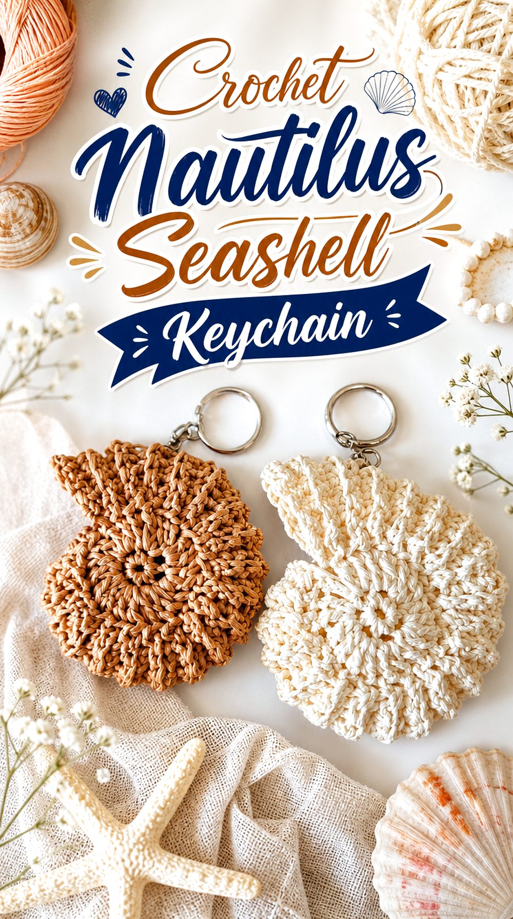 Crochet Nautilus Seashell Keychain