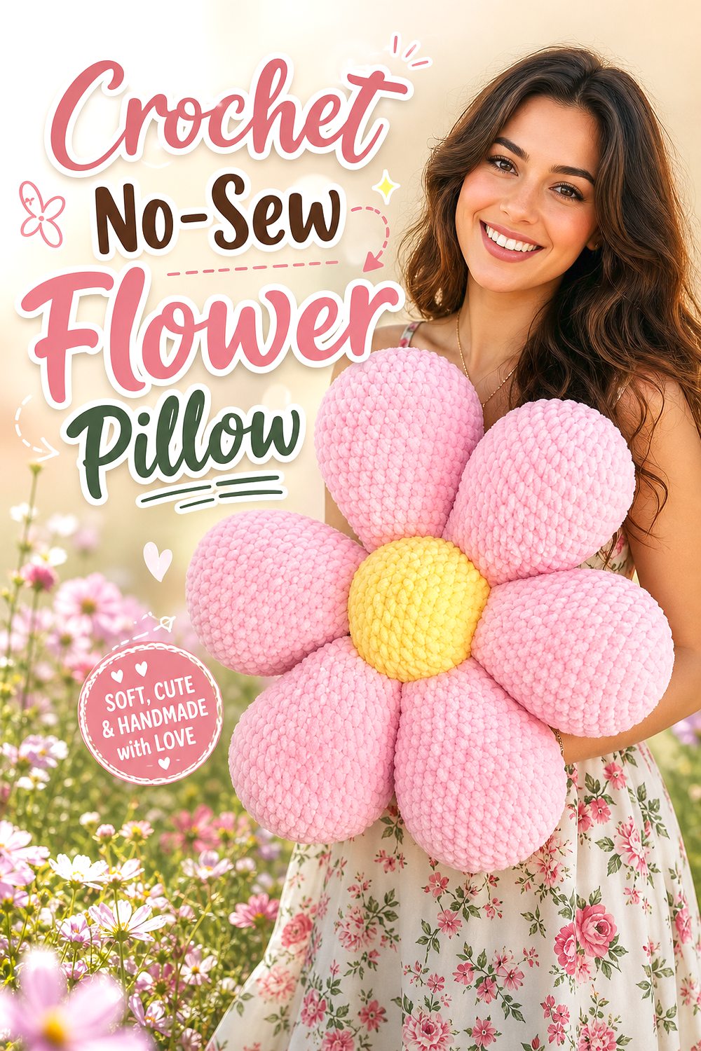 Crochet No Sew Flower Pillow