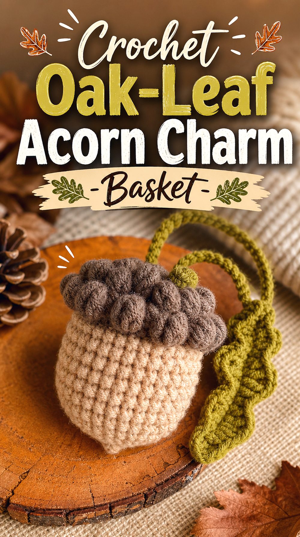 Crochet Oak Leaf Acorn Charm Basket
