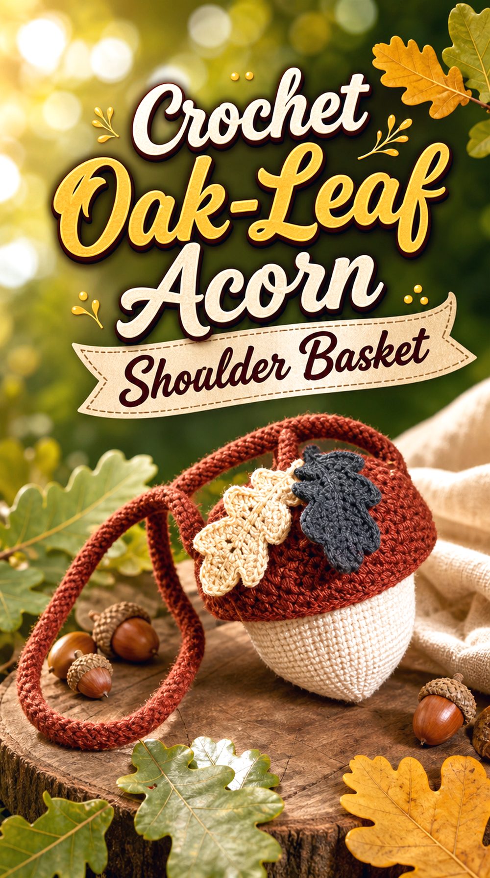 Crochet Oak Leaf Acorn Shoulder Basket