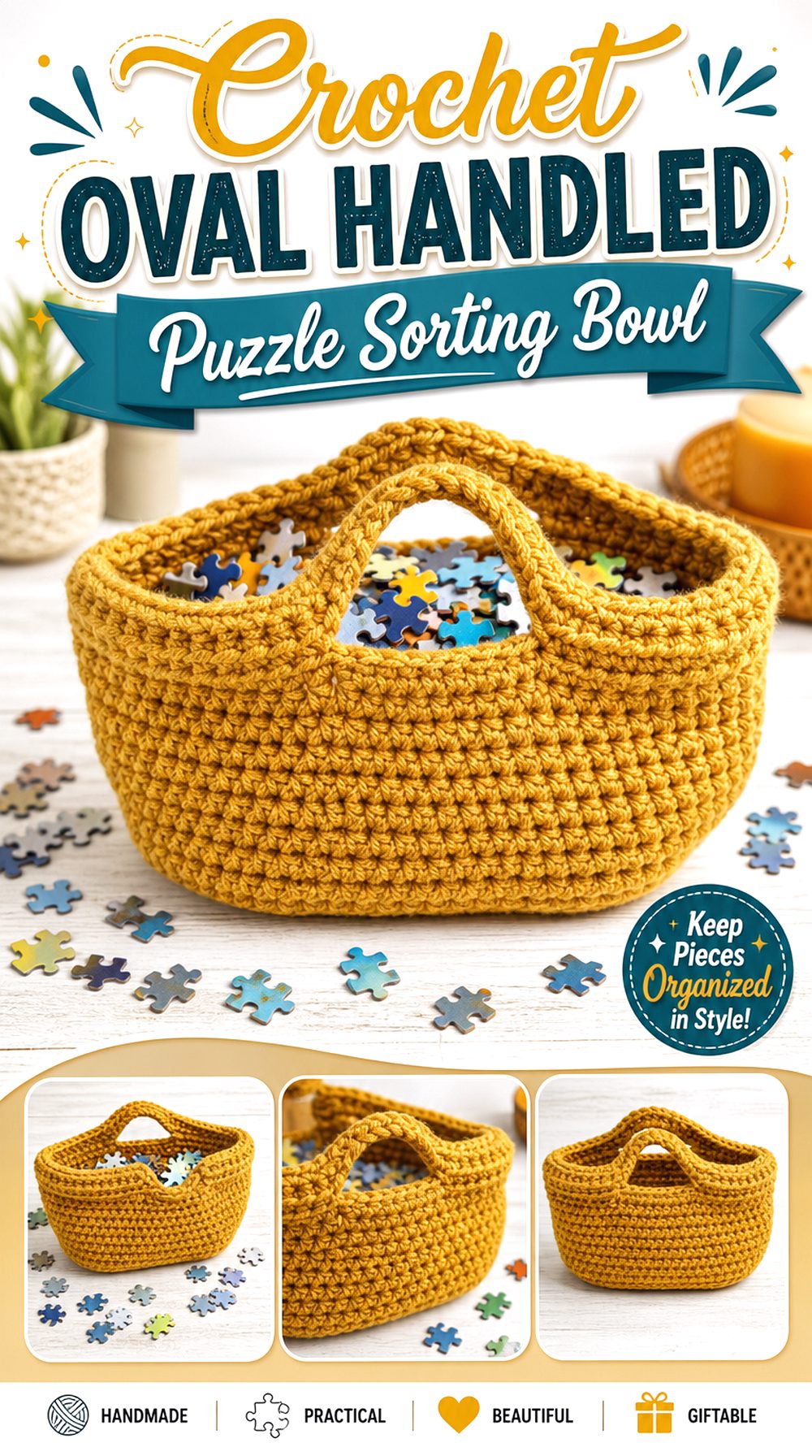 Crochet Oval Handled Puzzle Sorting Bowl