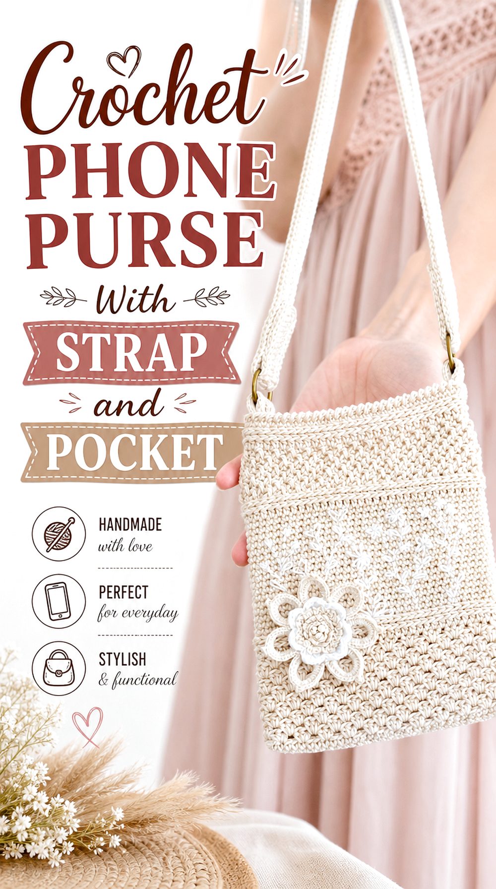 Crochet Phone Purse With Strap and Pocket