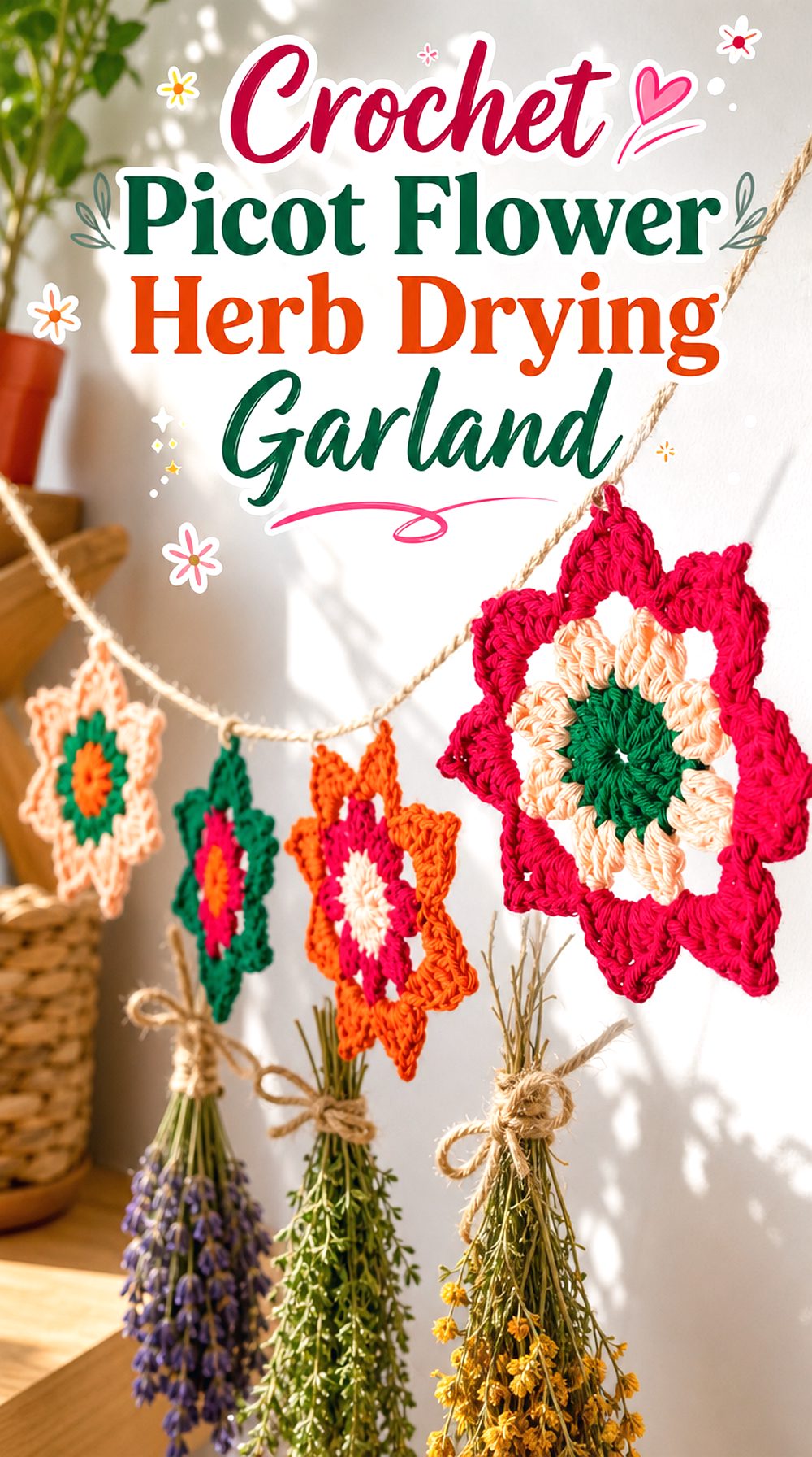 Crochet Picot Flower Herb Drying Garland