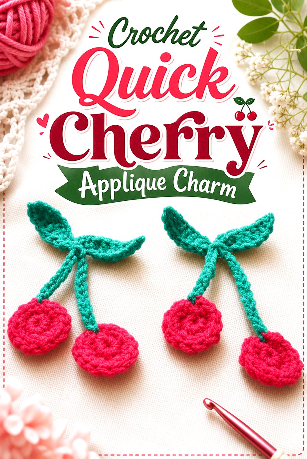 Crochet Quick Cherry Applique Charm