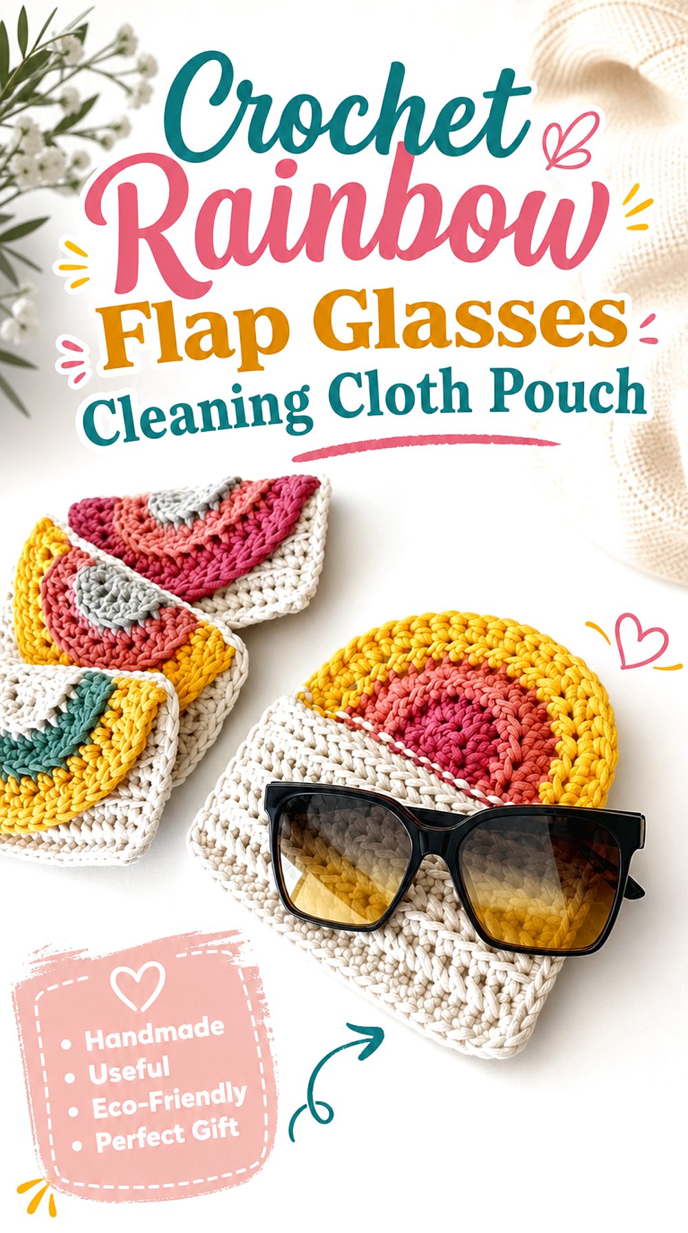 Crochet Rainbow Flap Glasses Cleaning Cloth Pouch