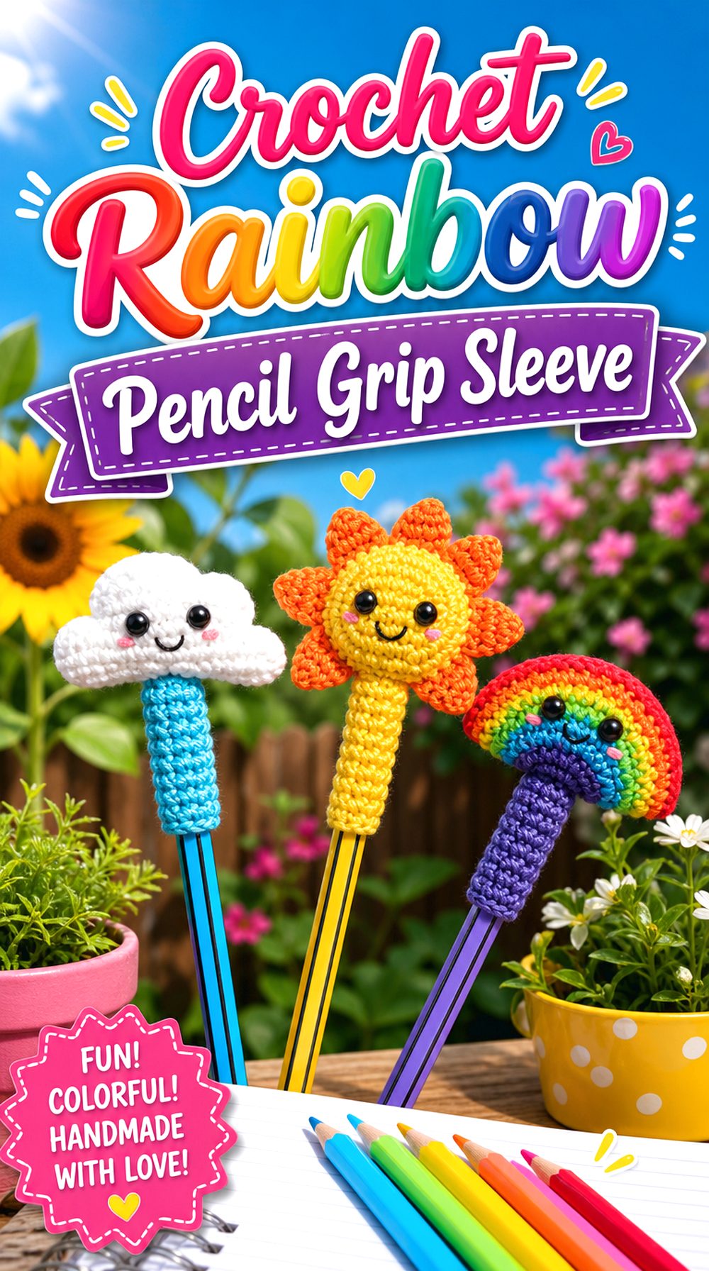 Crochet Rainbow Pencil Grip Sleeve