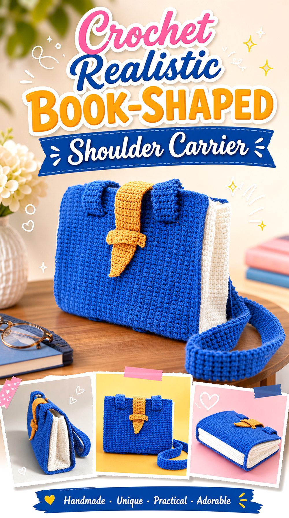 Crochet Realistic Book Shaped Shoulder Carrier