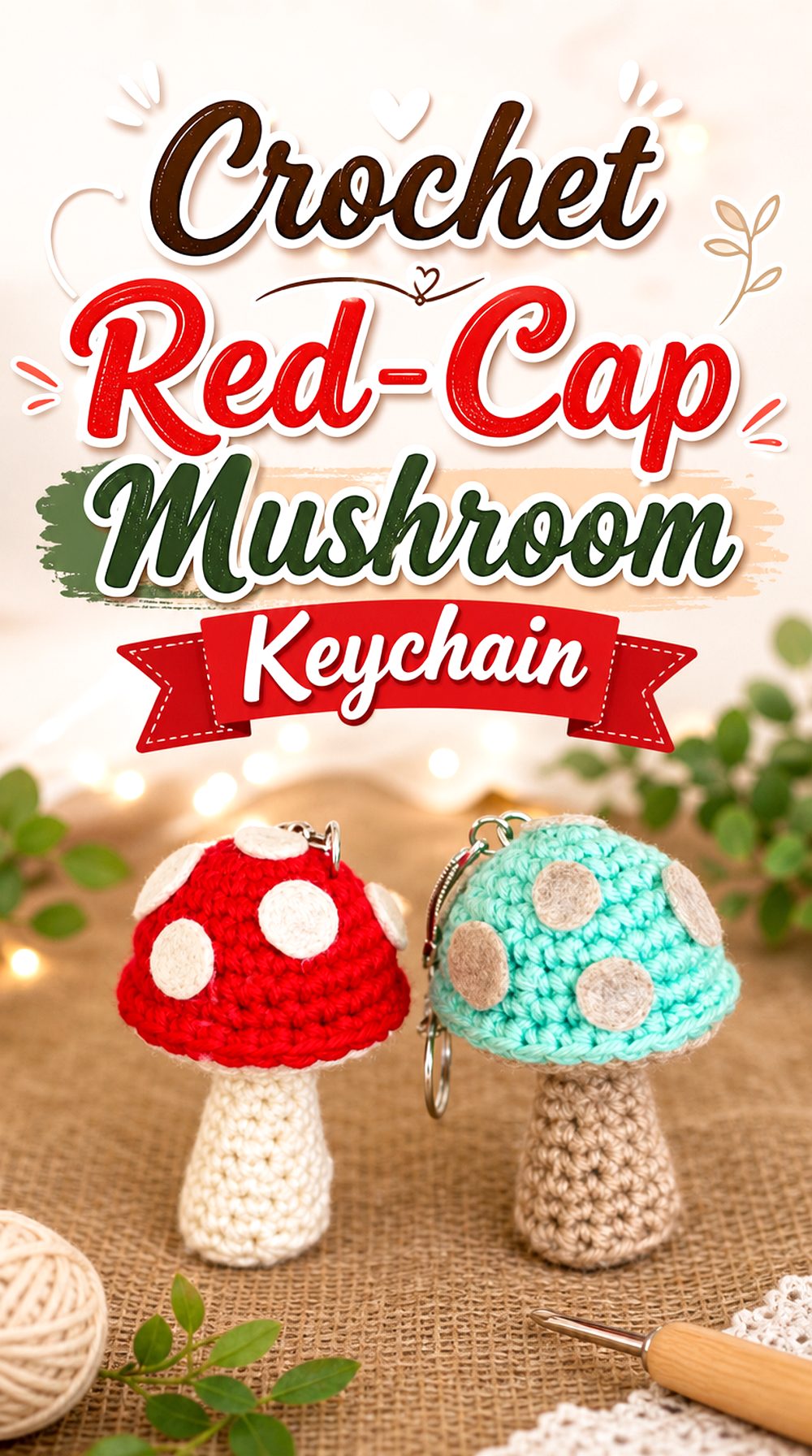 Crochet Red Cap Mushroom Keychain