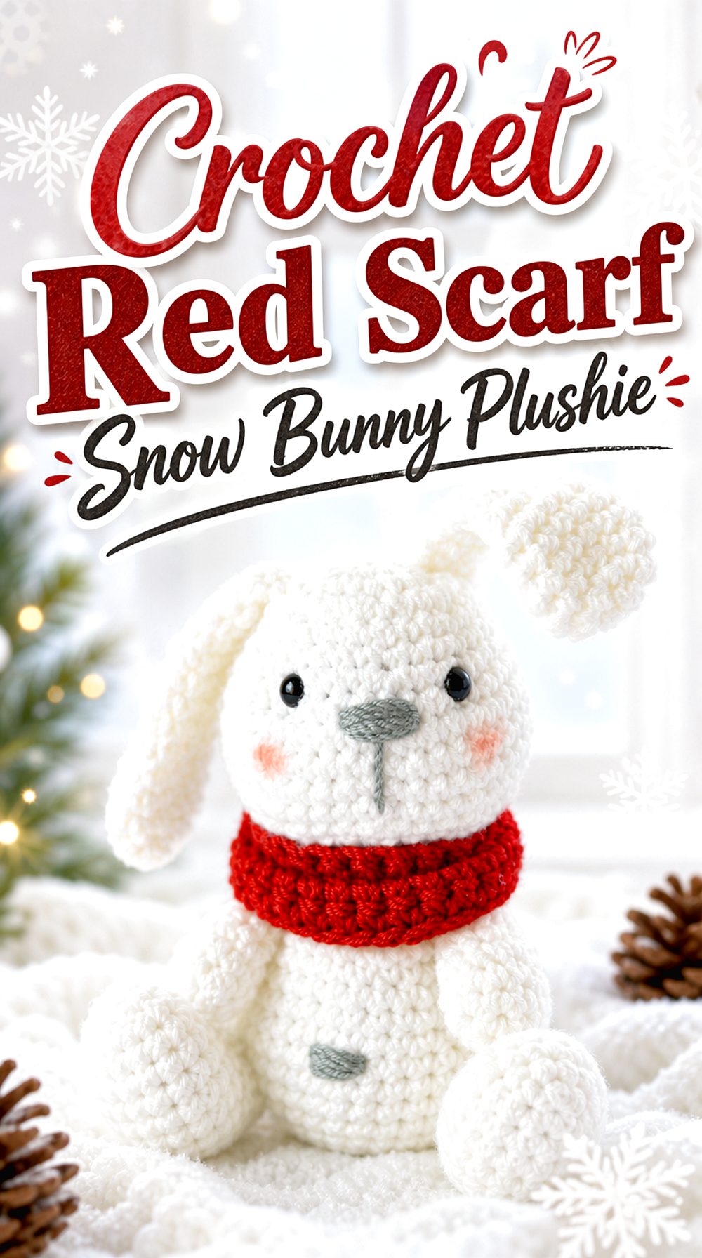 Crochet Red Scarf Snow Bunny Plushie