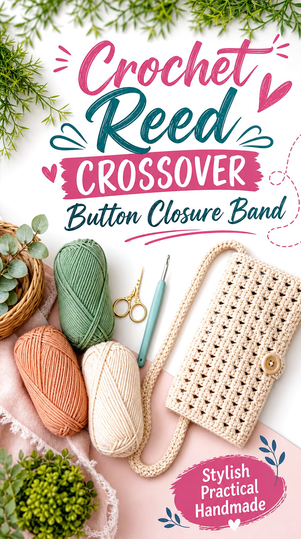 Crochet Reed Crossover Button Closure Band