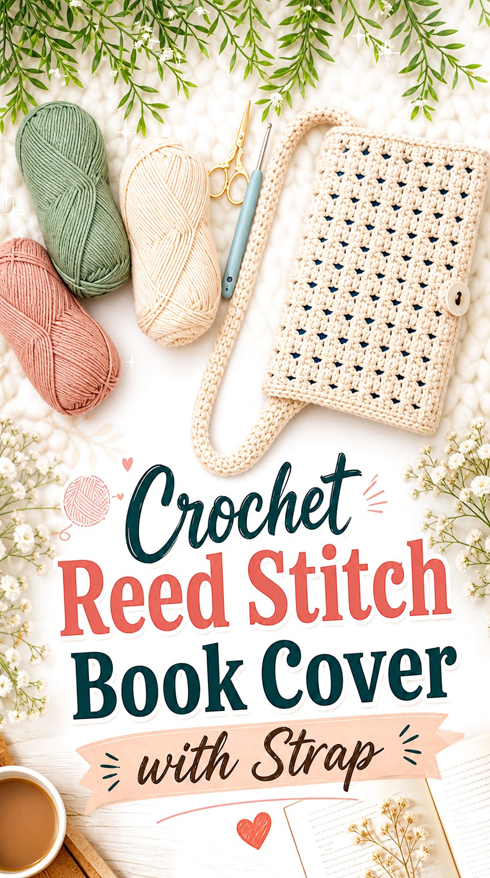 Crochet Reed Stitch Book Cover with Strap
