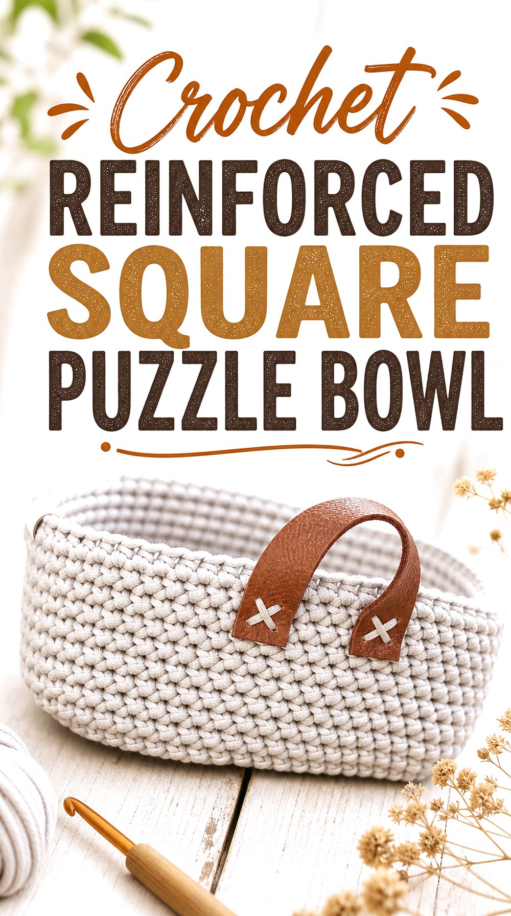 Crochet Reinforced Square Puzzle Bowl