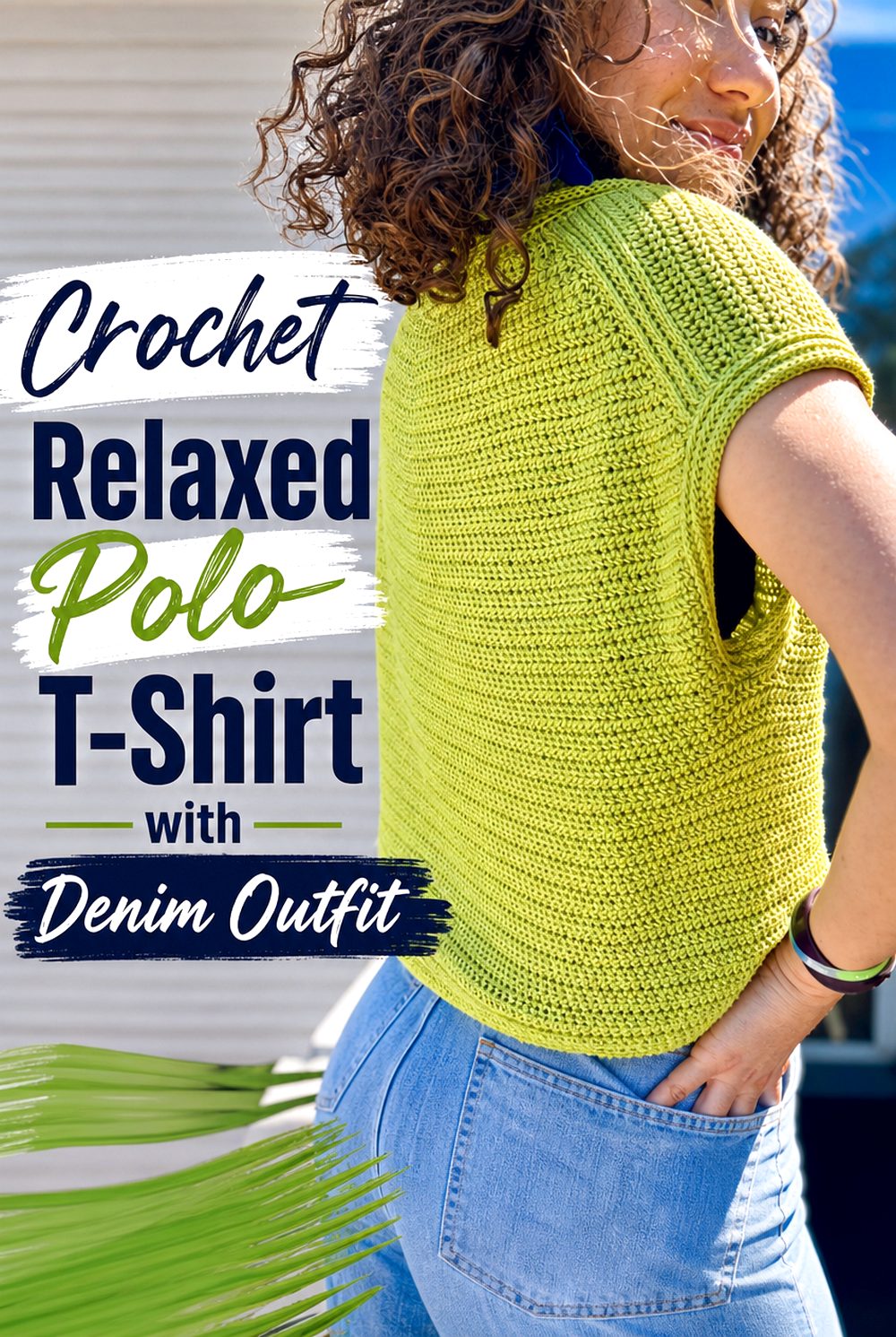 Crochet Relaxed Polo T Shirt with Denim Outfit