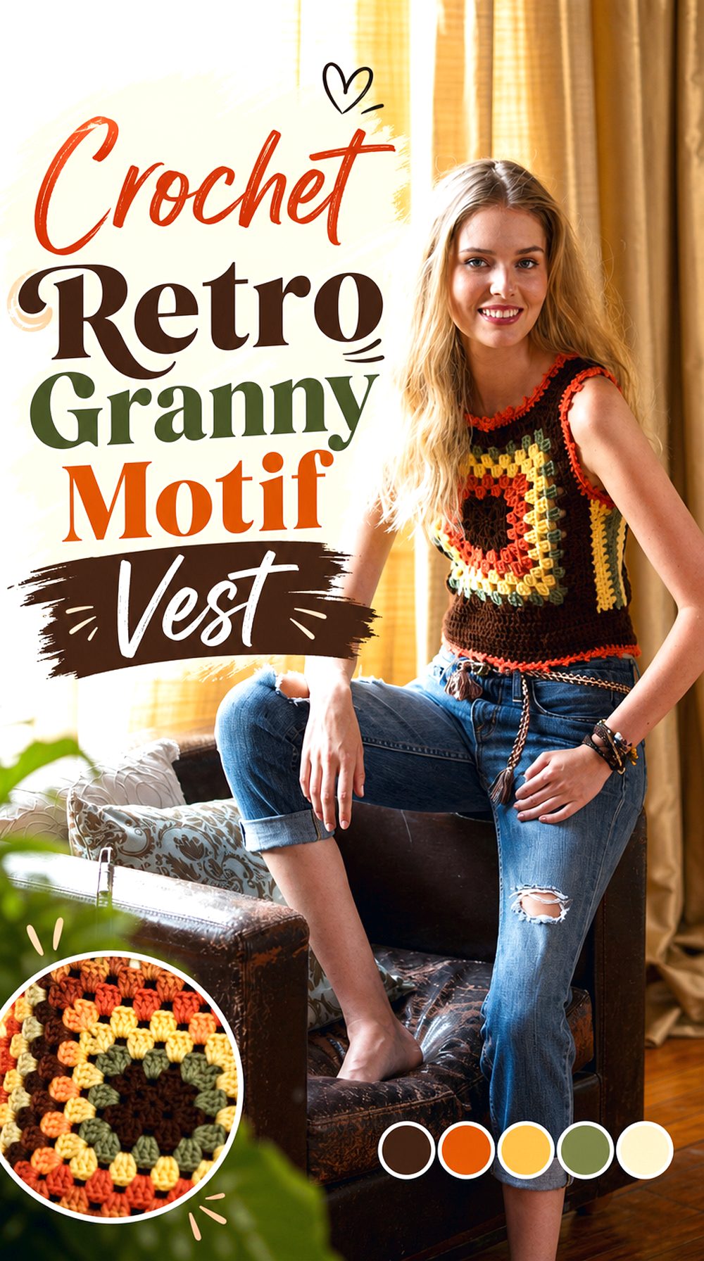 Crochet Retro Granny Motif Vest