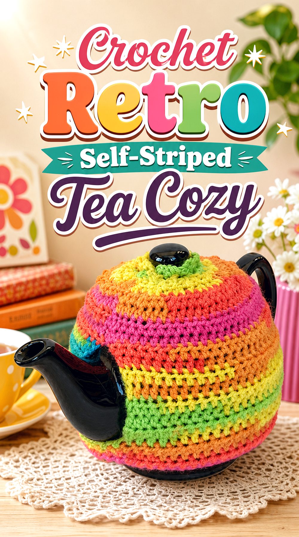 Crochet Retro Self Striped Tea Cozy