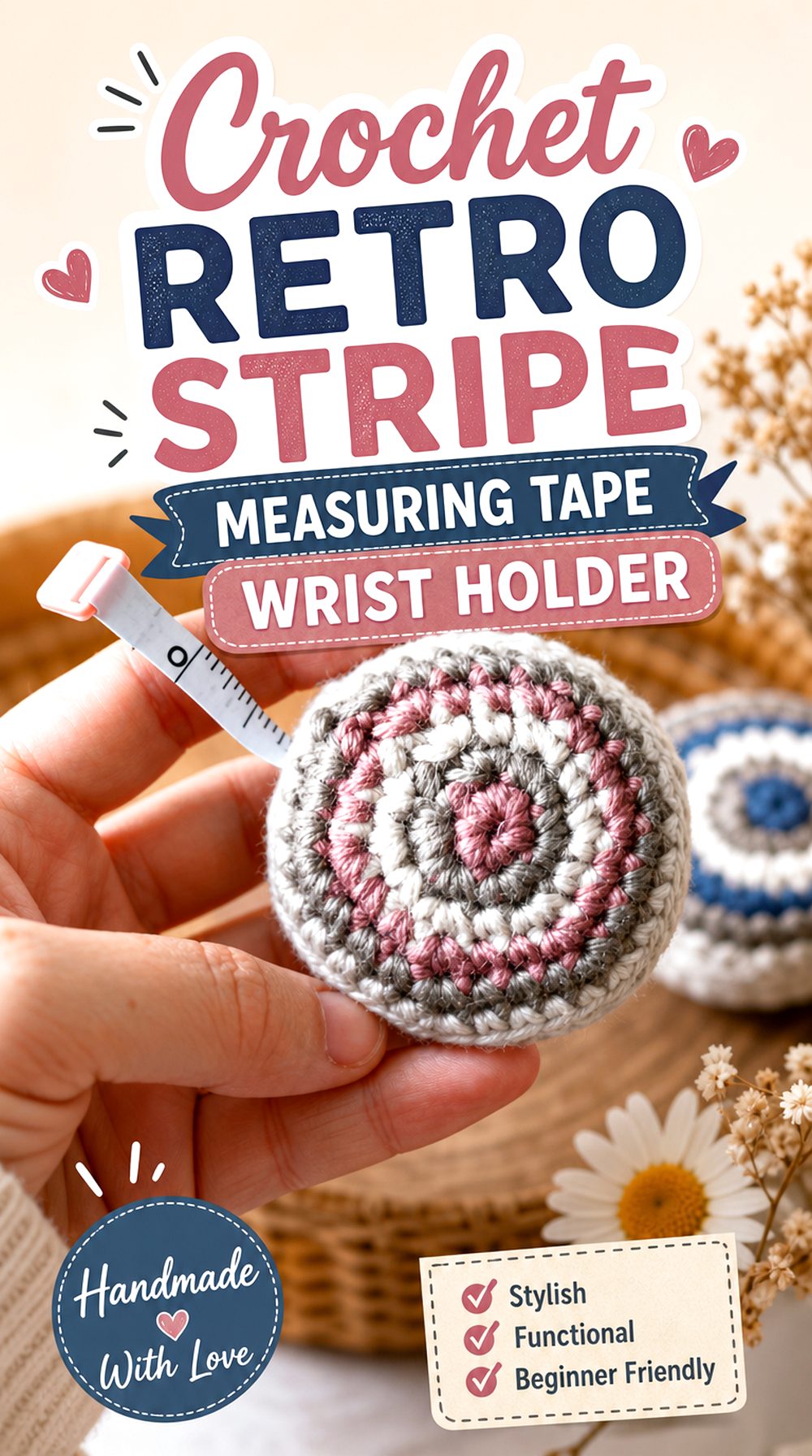 Crochet Retro Stripe Measuring Tape Wrist Holder
