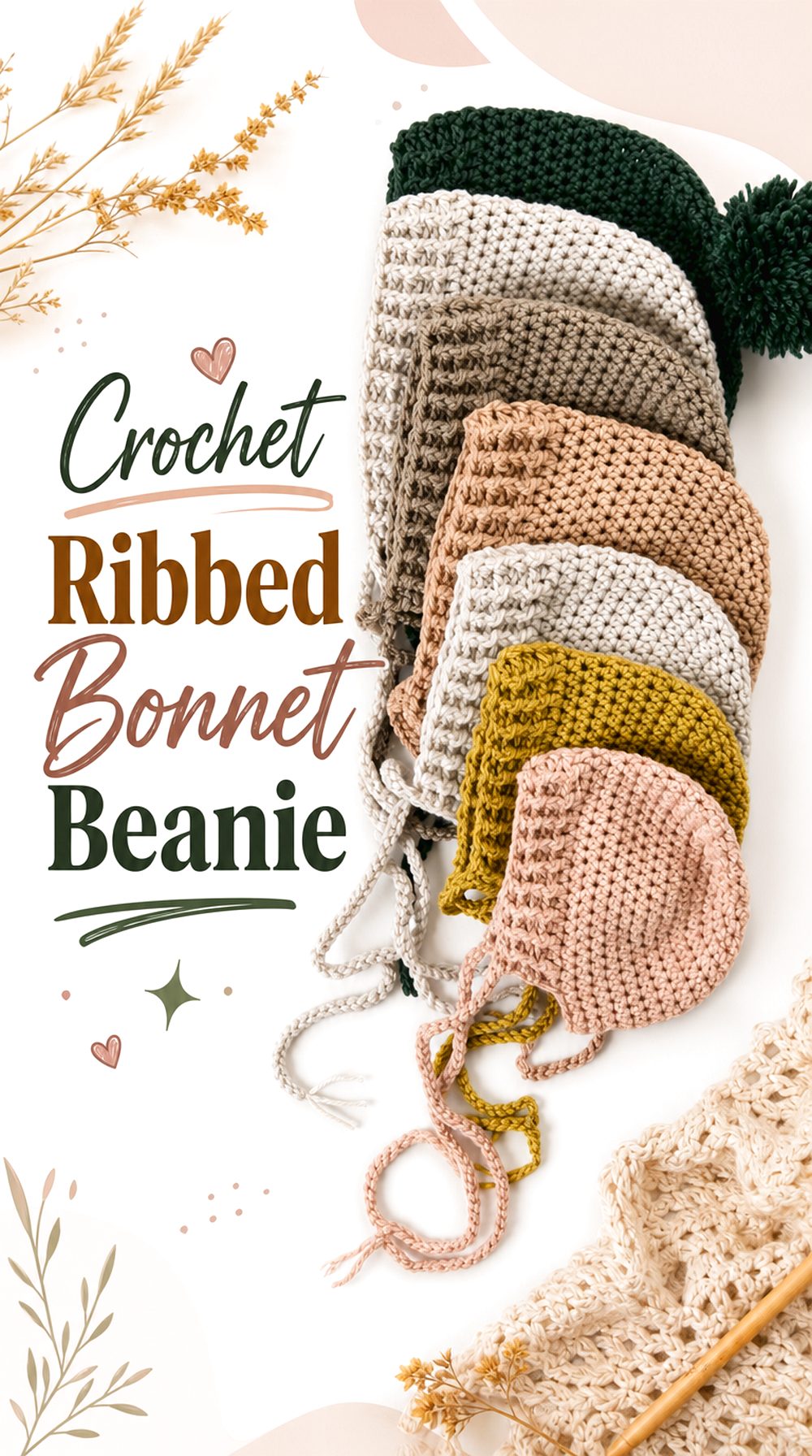 Crochet Ribbed Bonnet Beanie