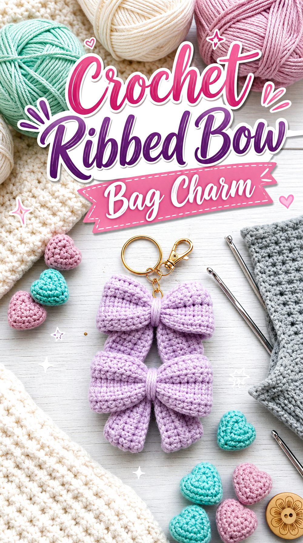 Crochet Ribbed Bow Bag Charm
