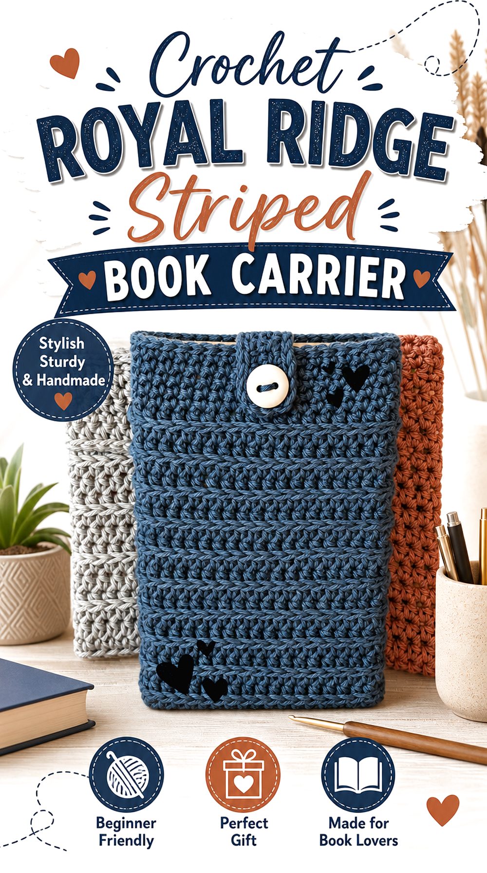 Crochet Royal Ridge Striped Book Carrier