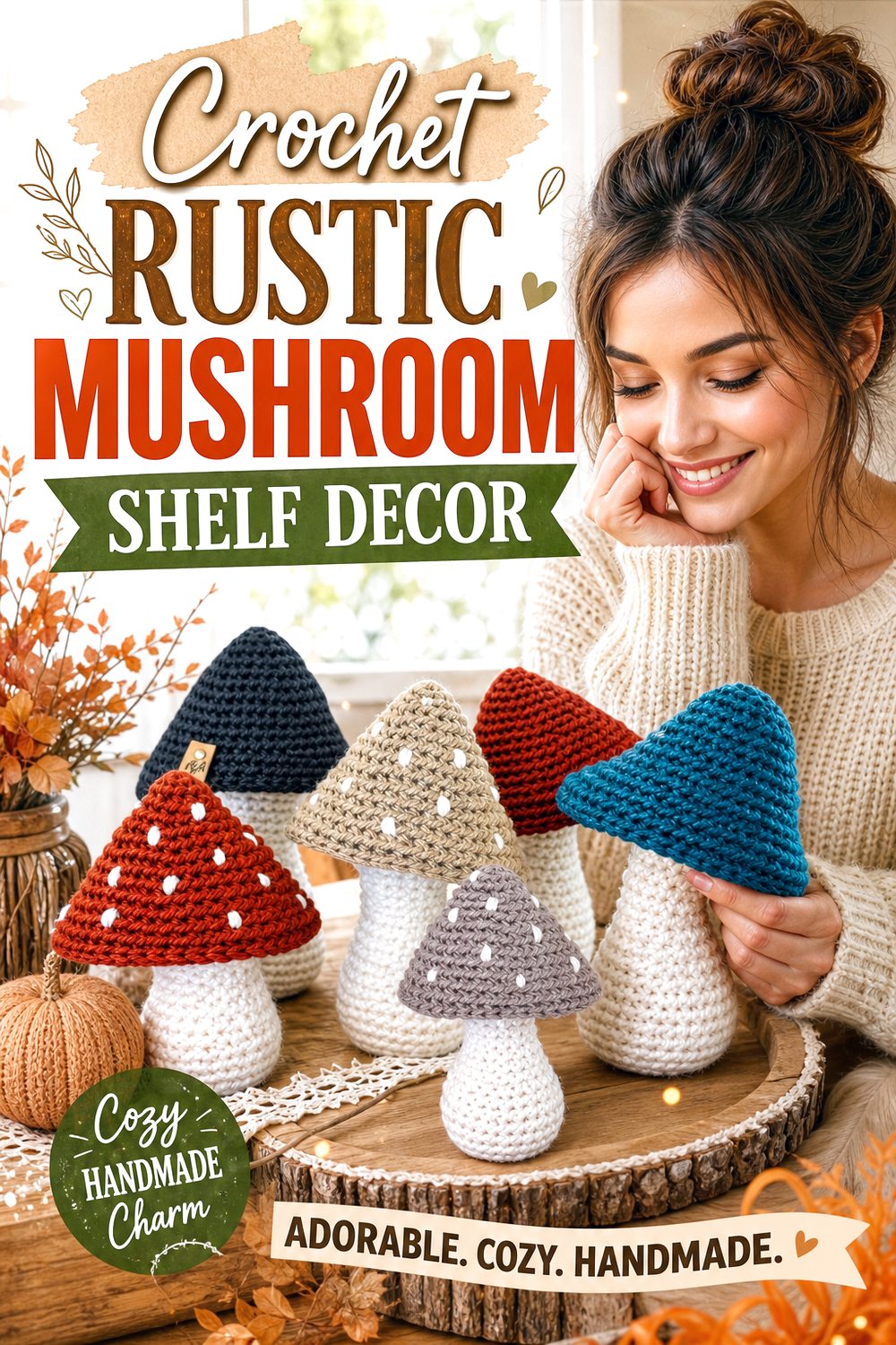 Crochet Rustic Mushroom Shelf Decor