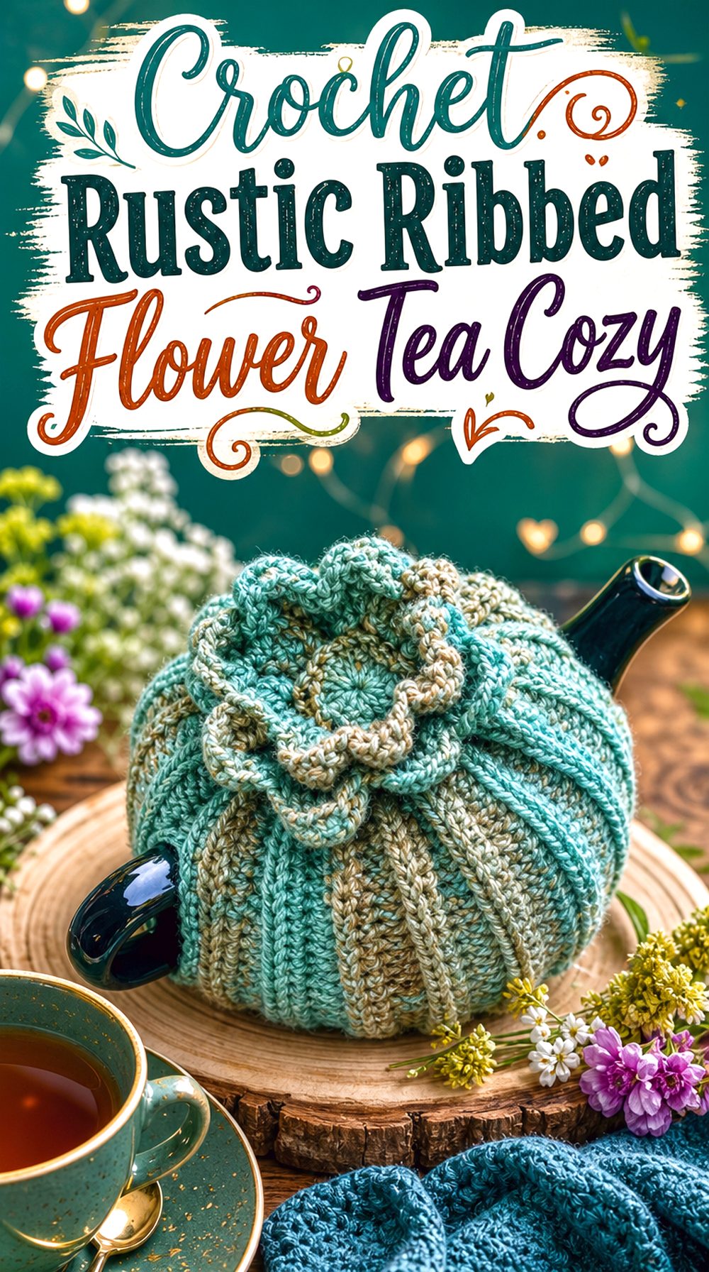 Crochet Rustic Ribbed Flower Tea Cozy