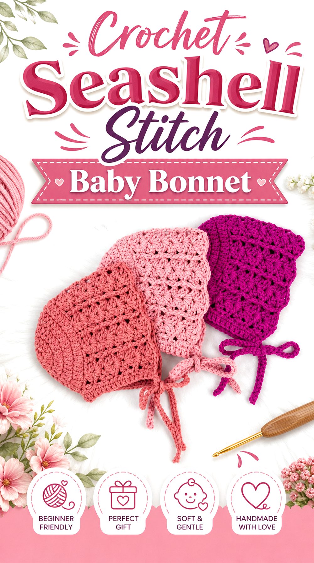 Crochet Seashell Stitch Baby Bonnet