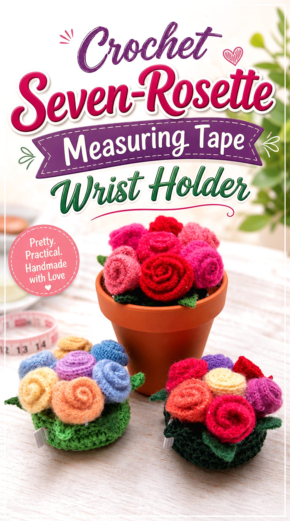 Crochet Seven Rosette Measuring Tape Wrist Holder