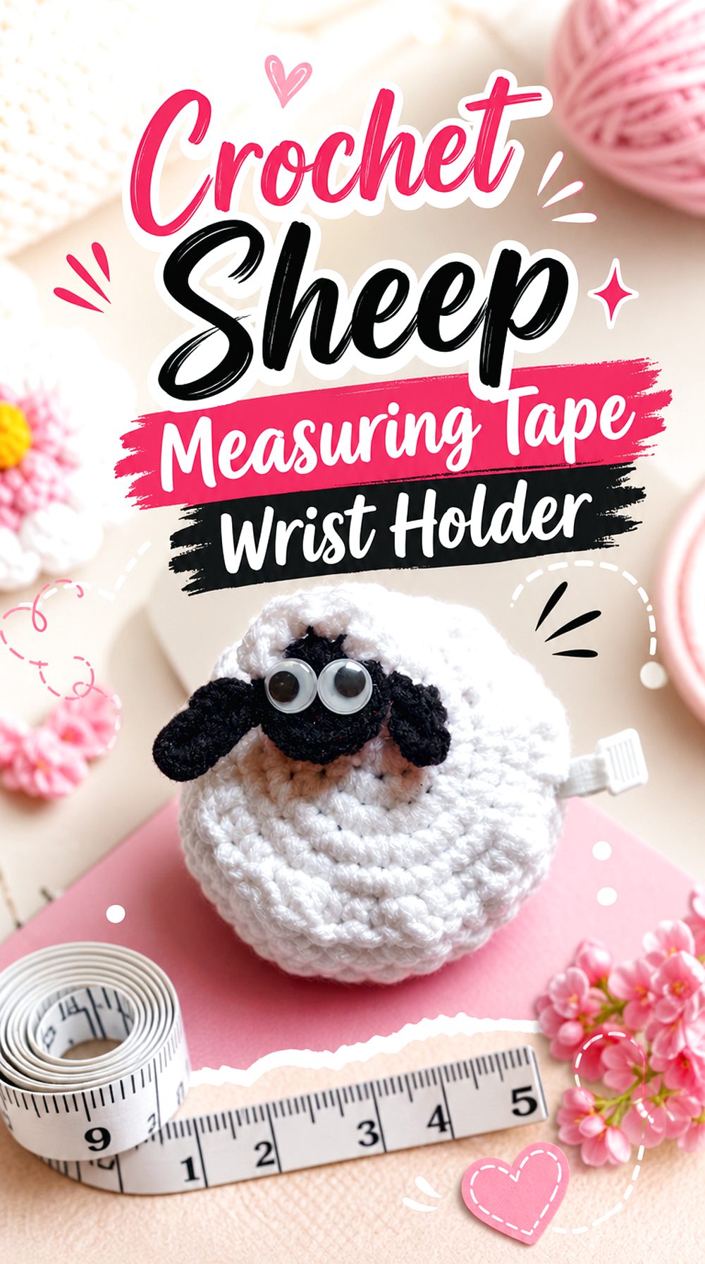 Crochet Sheep Measuring Tape Wrist Holder