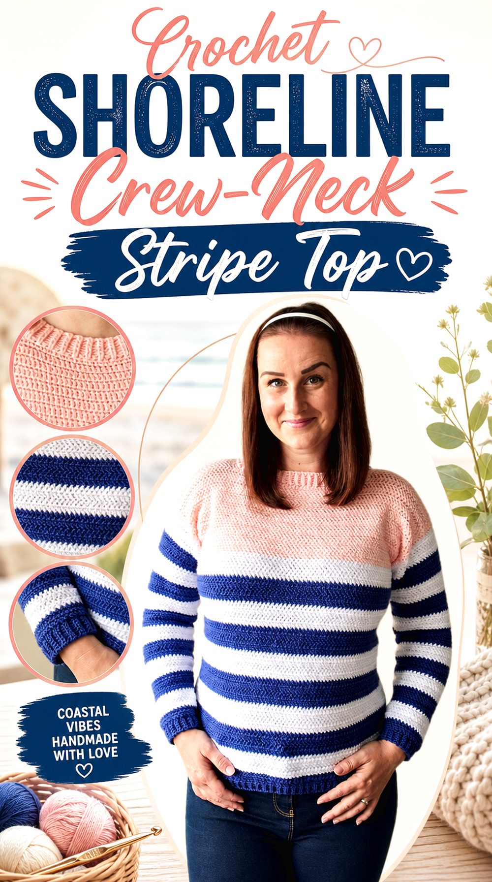 Crochet Shoreline Crew Neck Stripe Top
