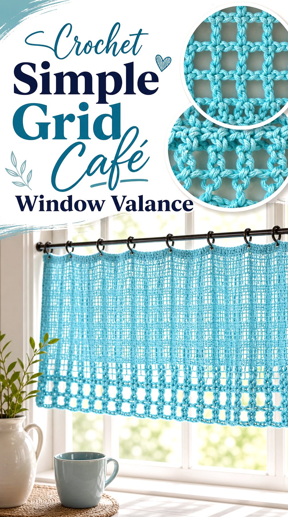 Crochet Simple Grid Café Window Valance