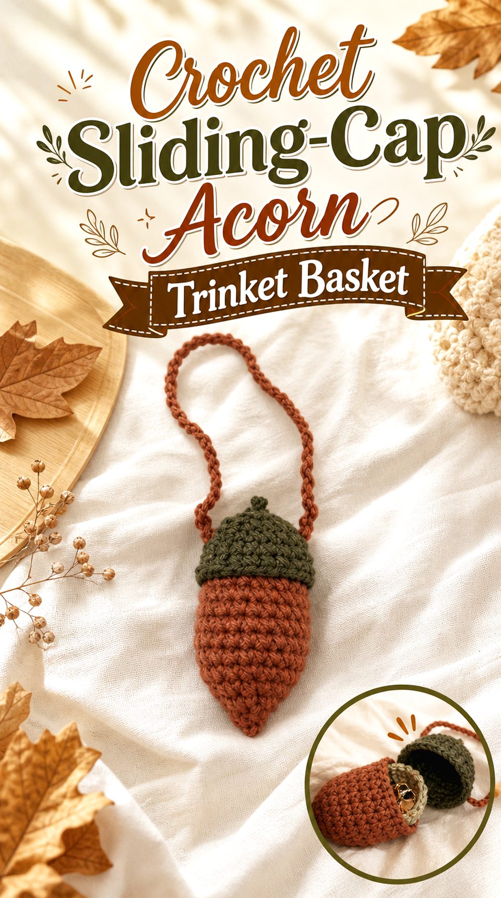 Crochet Sliding Cap Acorn Trinket Basket