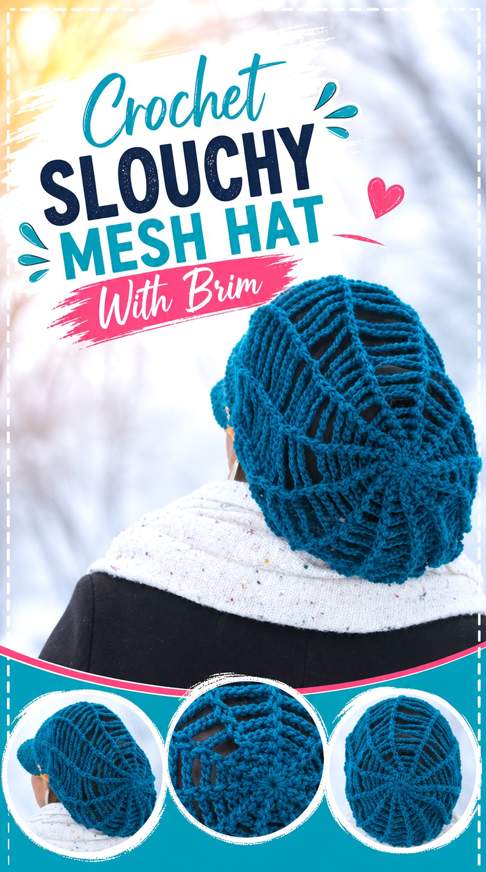 Crochet Slouchy Mesh Hat With Brim