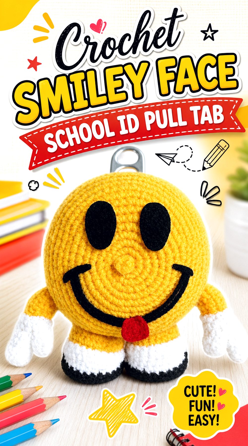 Crochet Smiley Face School ID Pull Tab