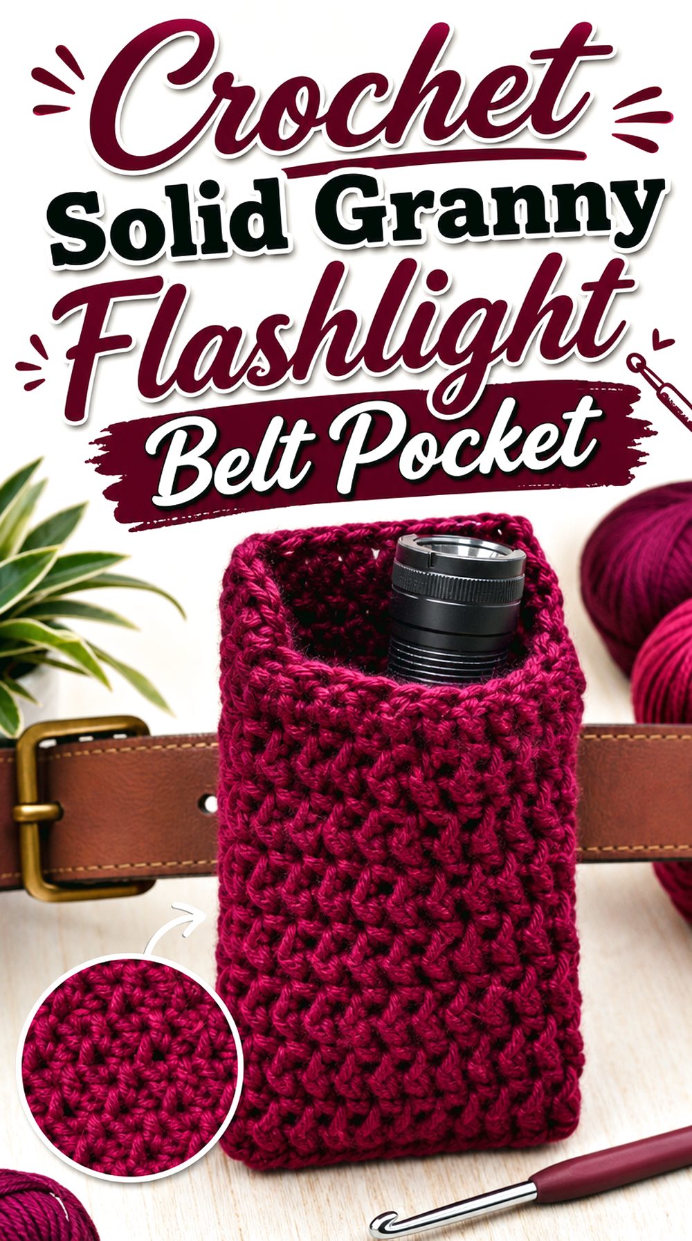 Crochet Solid Granny Flashlight Belt Pocket