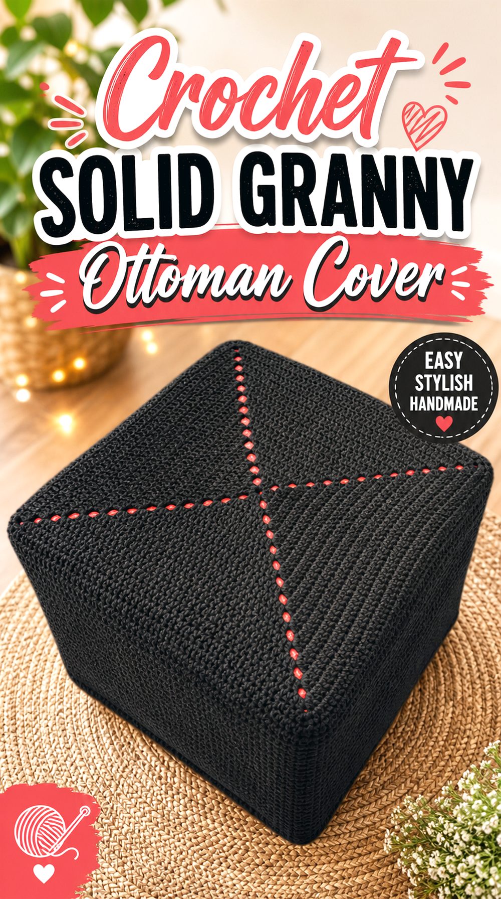 Crochet Solid Granny Ottoman Cover
