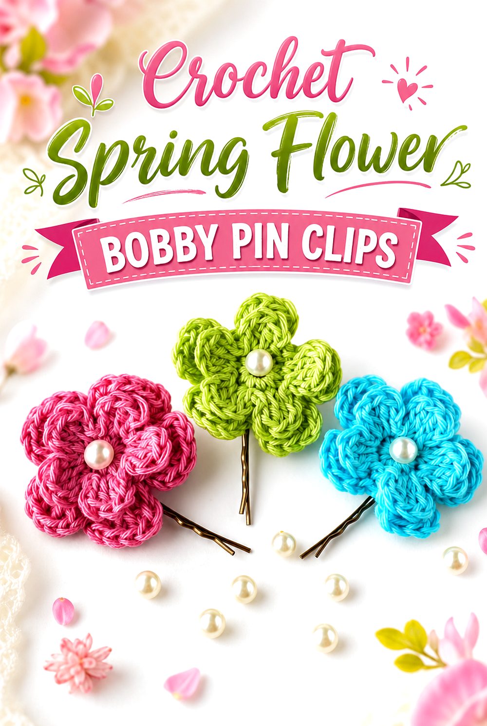 Crochet Spring Flower Bobby Pin Clips