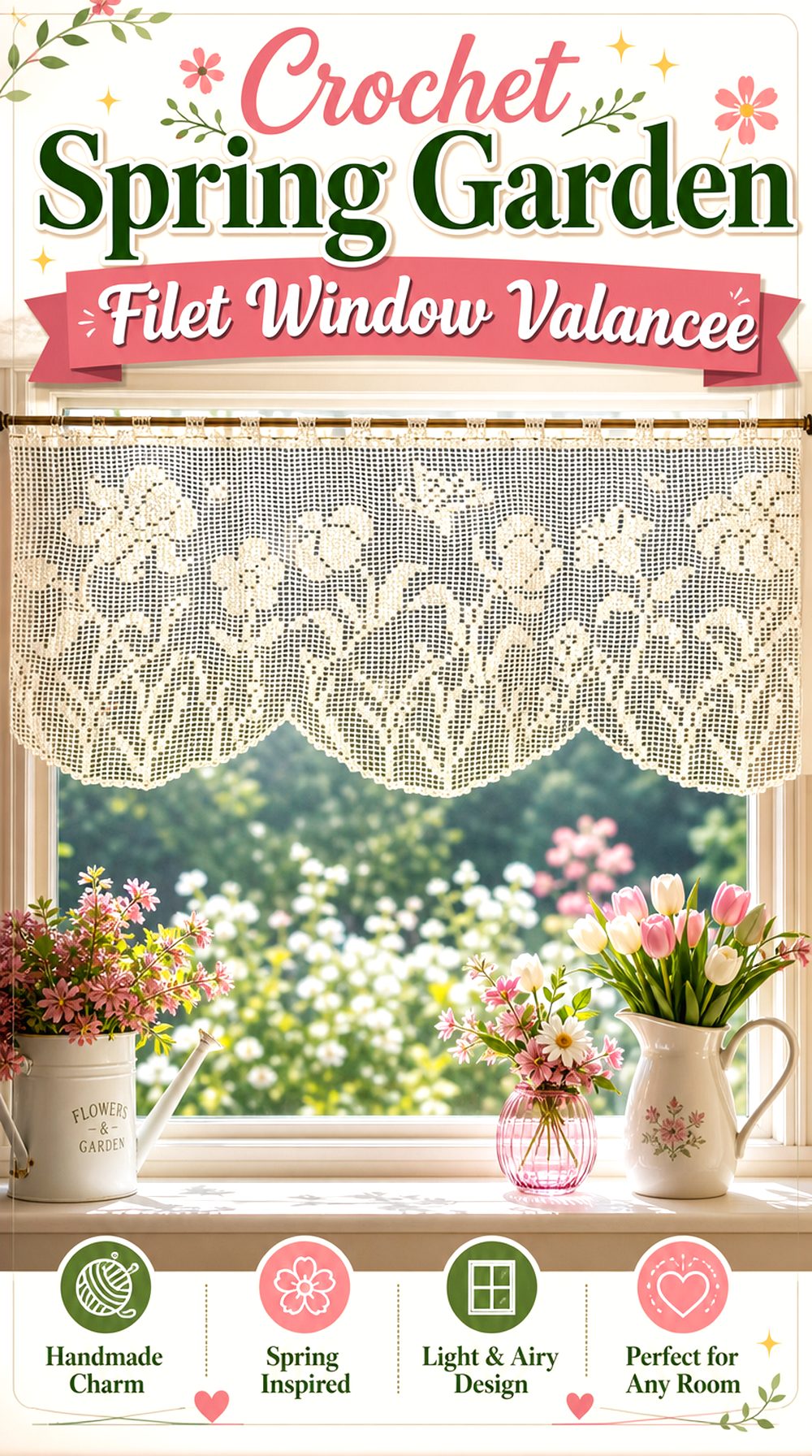 Crochet Spring Garden Filet Window Valance