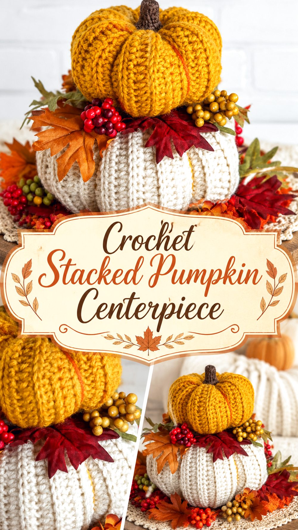 Crochet Stacked Pumpkin Centerpiece