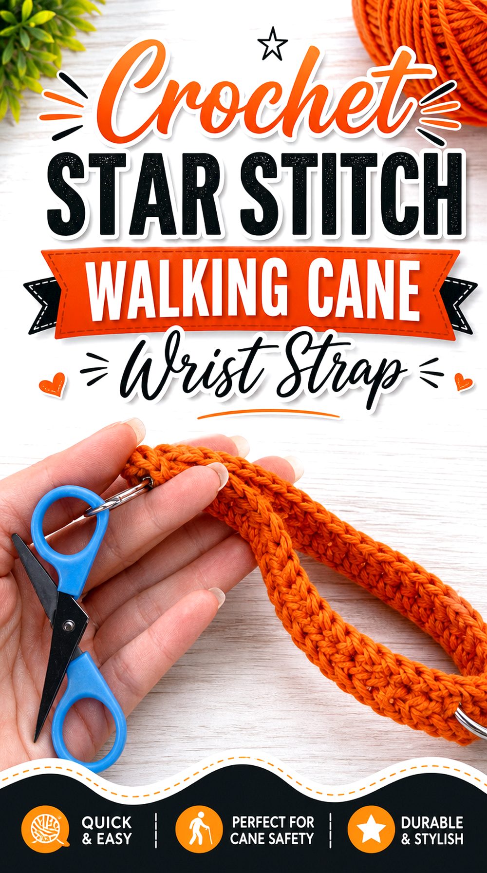 Crochet Star Stitch Walking Cane Wrist Strap