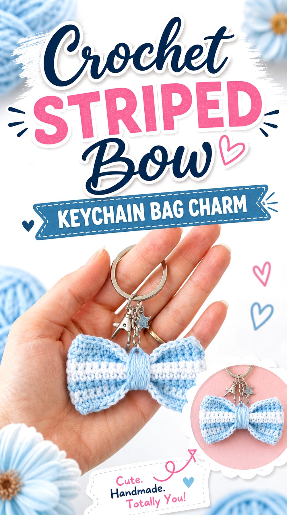 Crochet Striped Bow Keychain Bag Charm