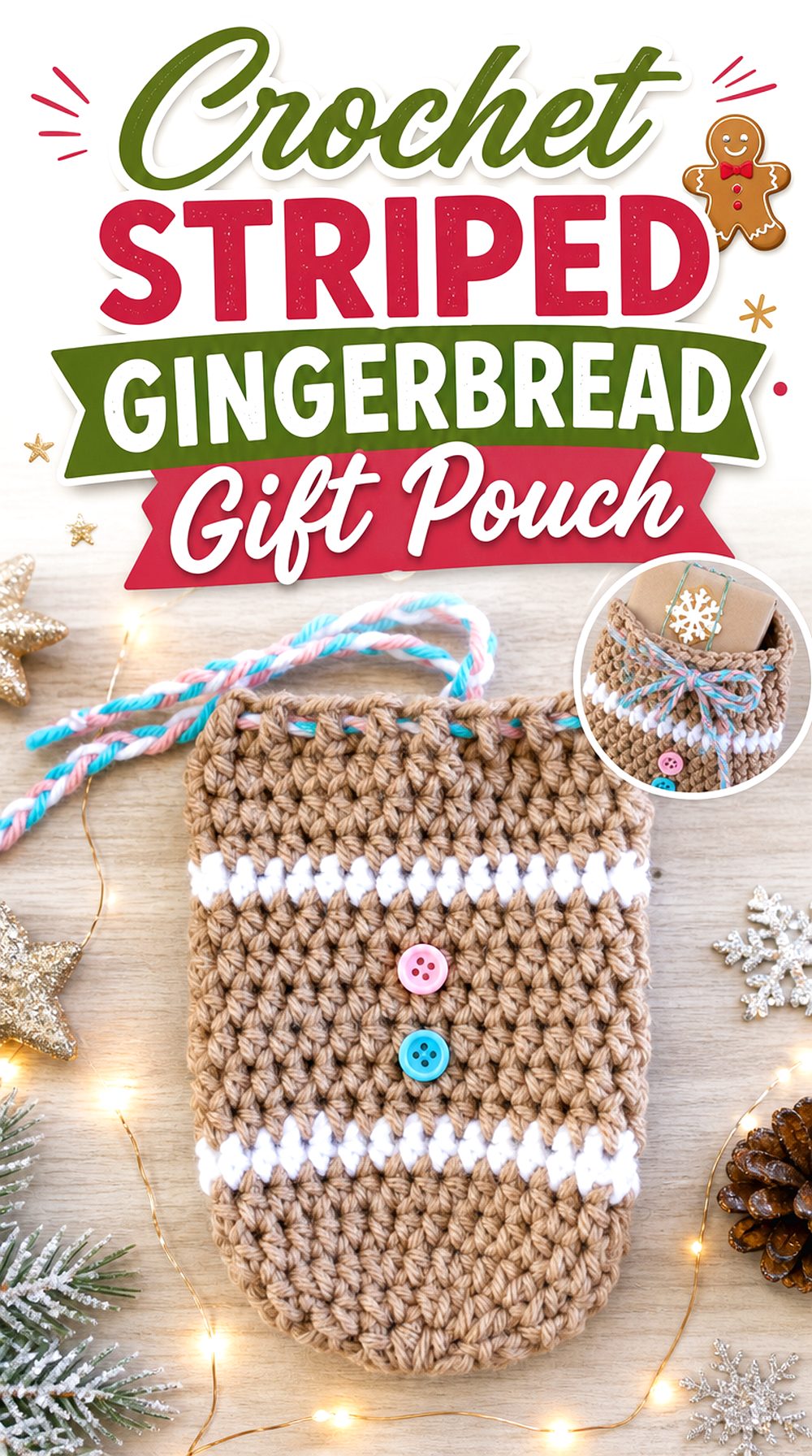 Crochet Striped Gingerbread Gift Pouch