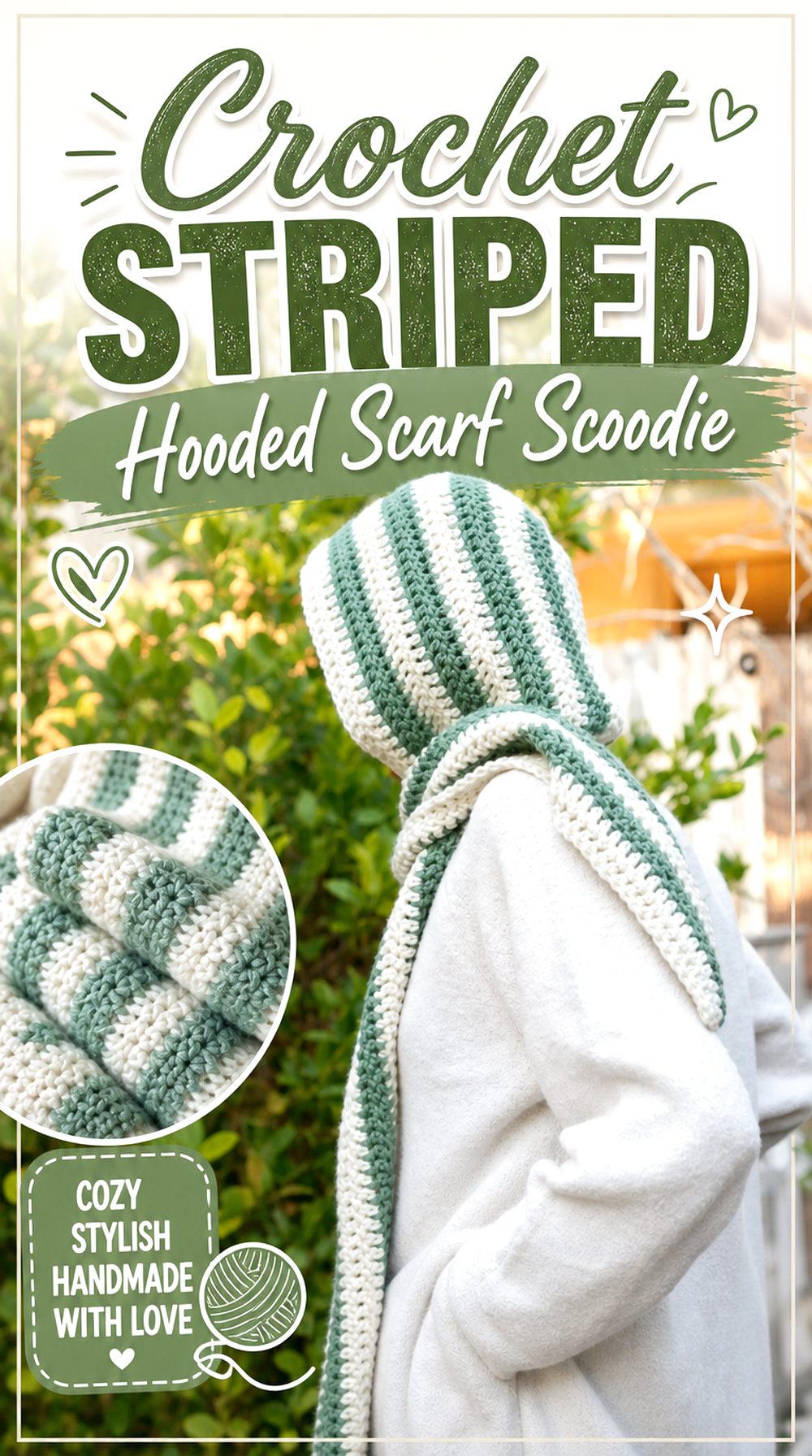 Crochet Striped Hooded Scarf Scoodie