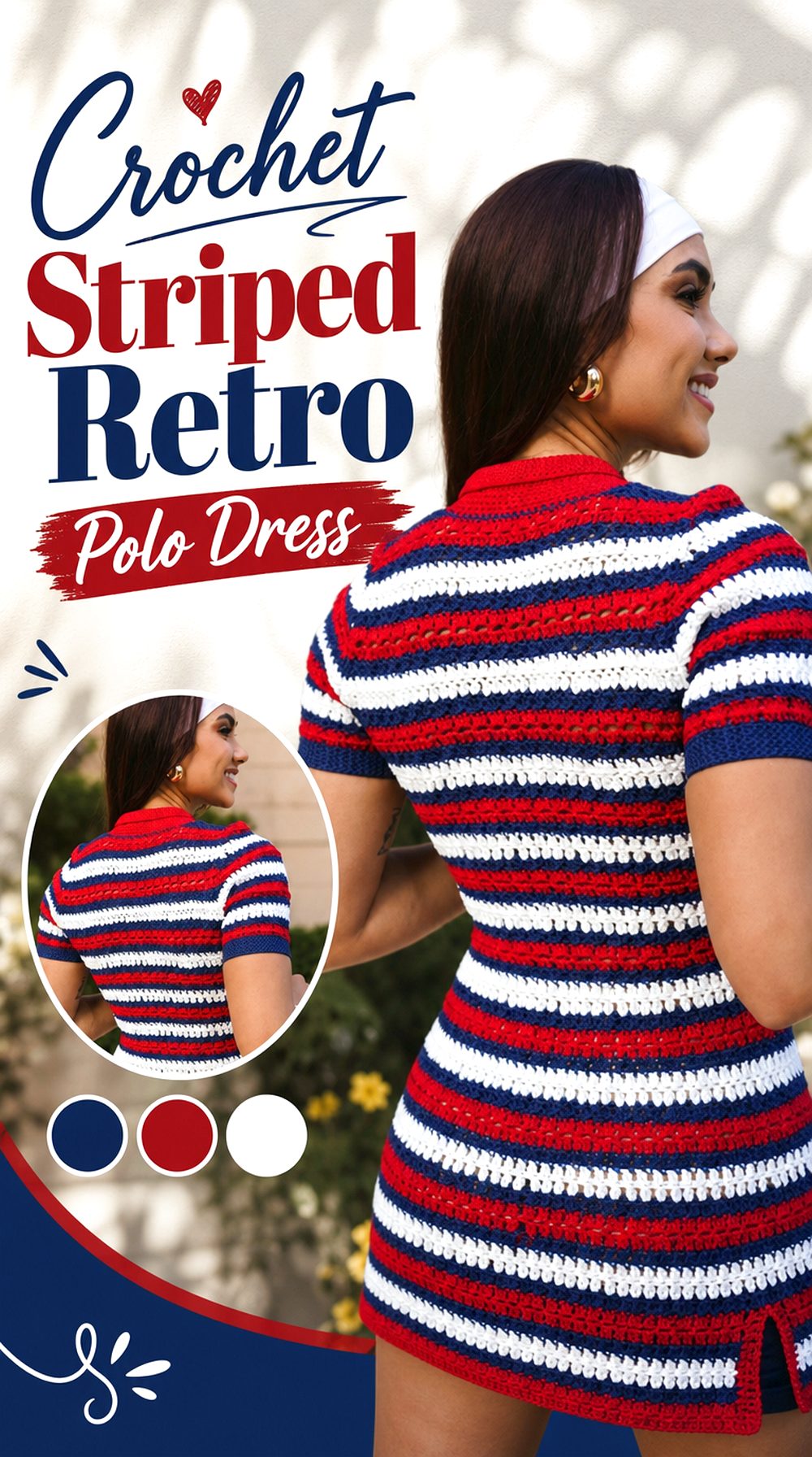 Crochet Striped Retro Polo Dress