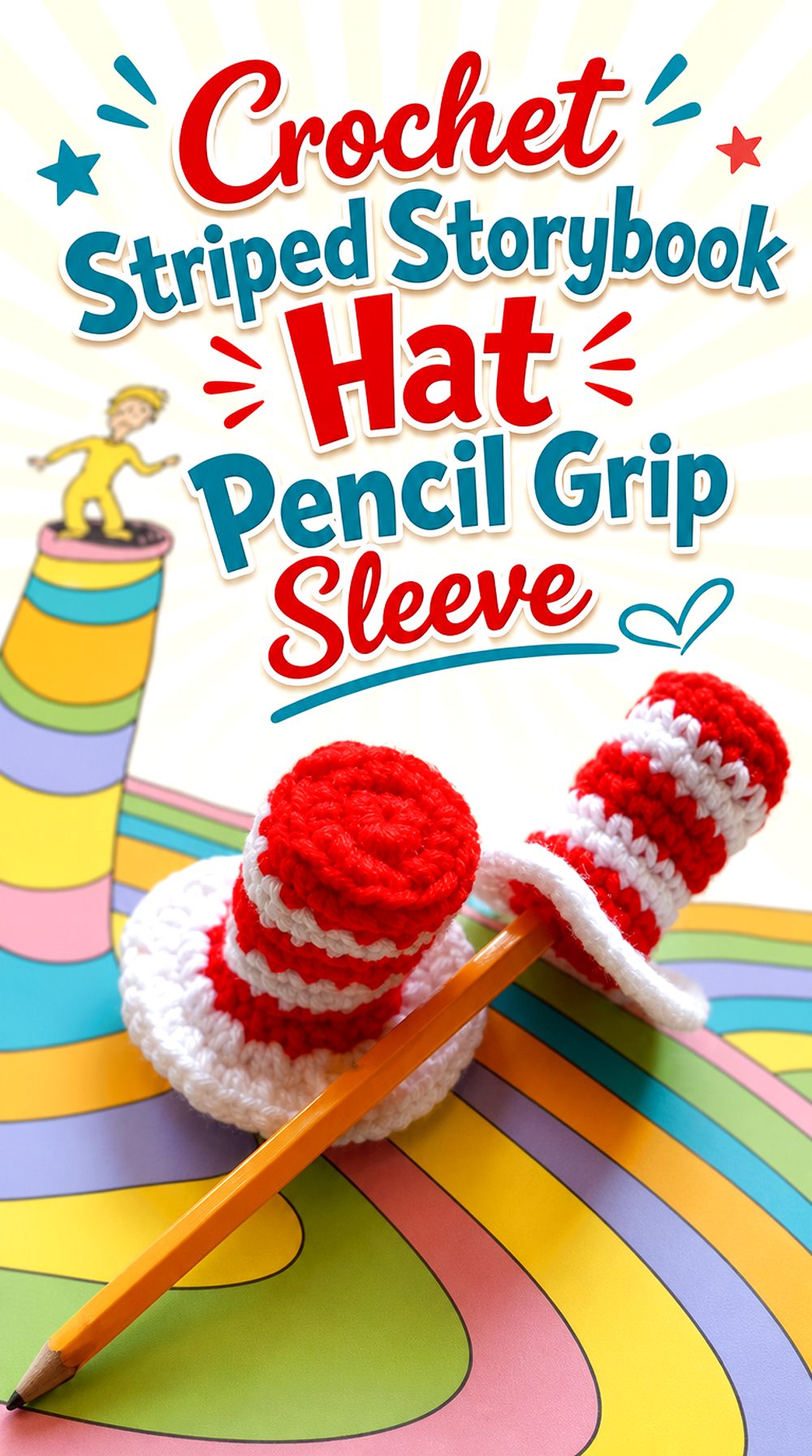 Crochet Striped Storybook Hat Pencil Grip Sleeve